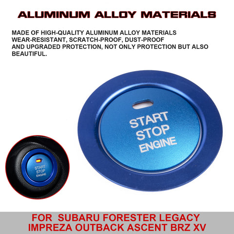 Glossy Blue Aluminum Alloy Engine Start Button Cover Trim For Subaru Forester XV