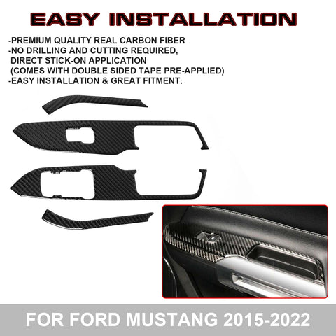 4X Inner Carbon Fiber Window Switch Frame Cover Trim For Ford Mustang 2015-2022