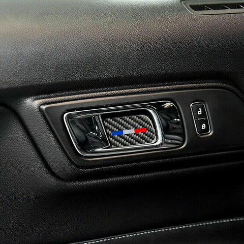 Real Carbon Fiber 3-Color Bar Door Handle Bowl Cover For Ford Mustang 2015-up