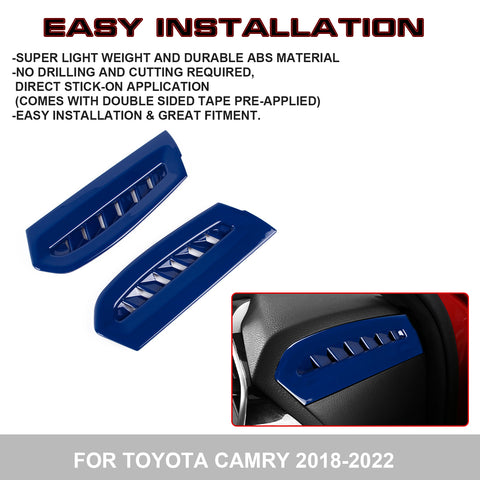 2X Blue ABS Side AC Air Vent Outlet Cover Trims Decor For Toyota Camry 2018-2024