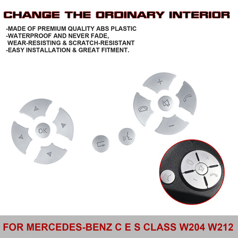 Car Interior Steering Wheel Button Decoration Cover Trim,Compatible with Mercedes C E S GLK-Class,W204 W212 W221 X204 (Chrome)