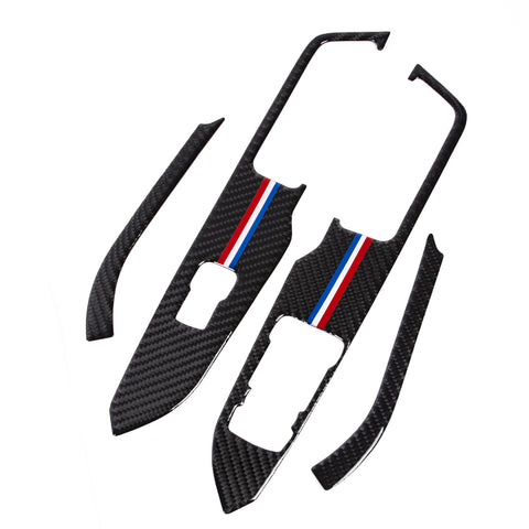 4X 3-Color Bar Carbon Fiber Window Switch Cover Trim For Ford Mustang 2015-2022