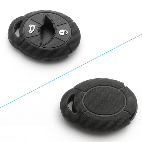 Carbon Fiber Pattern Silicone Key Fob Case Cover Protector for Mini Cooper MK1 R50 R52 R53 3-button Key