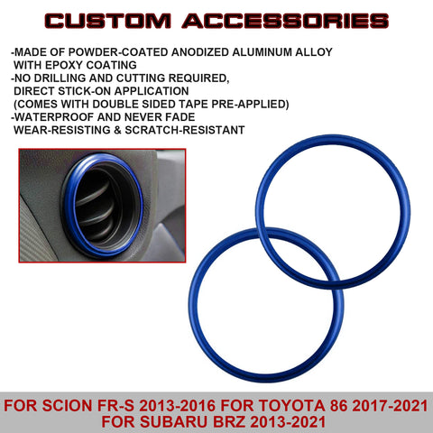 For Toyota 86 2017-2021 Blue Aluminum AC Air Vent Ring Surronding Cover 2pieces