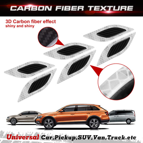 6x White w/ Carbon Fiber Pattern 3D PVC Night Reflect Car Vent Edge Bumper Decal