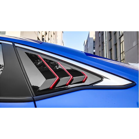 2X Side Air Vent Window Louver Glossy Black w/Red ABS Cover For Honda Civic 2022