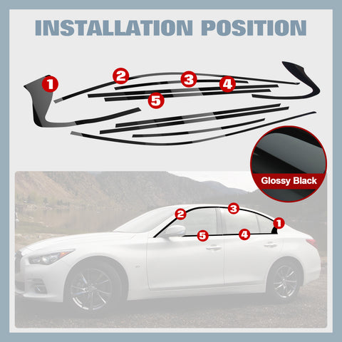 Gloss Black Chrome Delete Blackout Window Cover Decal For Infiniti Q50 2016-2020