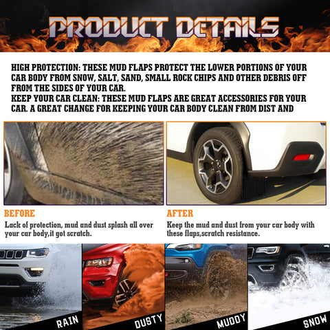 4PCS Front&Rear Black Universal Mud Flaps Splash Guards Fender Mudflap Mudguards