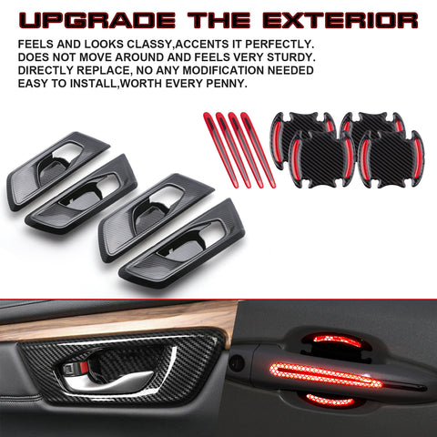 Carbon Fiber Texture Inner + Exterior Door Handle Bowl Trim For Honda CR-V 17-22