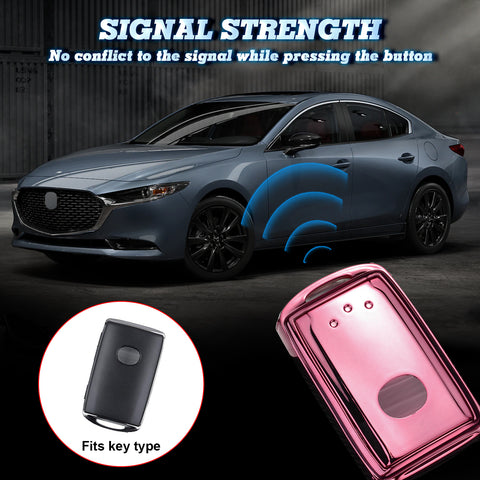 Pink Soft TPU Full Protect Remote Smart Key Fob Cover Case w/Keychain For Mazda 3 2019-2025