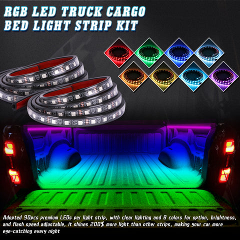 2pcs RGB Multi Color Truck Cargo Bed Running Board Step LED Strip Light Kit w/RF remote control Universal Fit Truck Pickup, ( Length 60'')