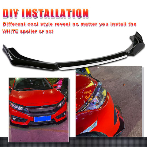 Xotic Tech Front Bumper Lip Chin Spoiler Splitter Diffuser Protector Guard Body Kit Compatible with Honda Accord Civic, Volkswagen MK5 MK6 MK7,Kia Optima,Mitsubishi Lancer, Black w/White 4pcs