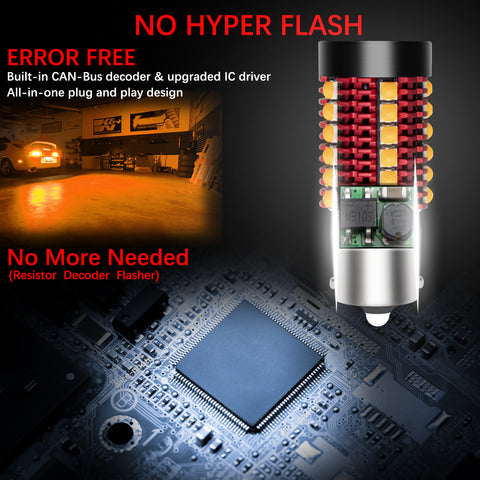 2pcs Error Free 1156 1141 BA15S / 7443 7440 T20 / 1157 2057 7528 BAY15D / 3157 3156 3057 4157 LED Turn Signal Light Bulb, Anti Hyper Flash Canbus Yellow Orange LED Bulb Replacement, No Load Resistor Need