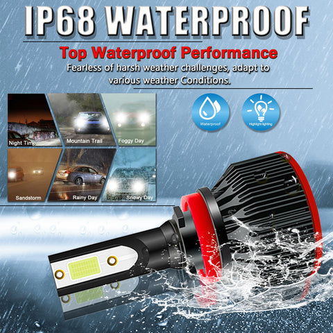 6000K Xenon White LED Headlight Bulb All-in-One Conversion High Low Beam Kit, 6000LM Super Bright Fog Light Replacement