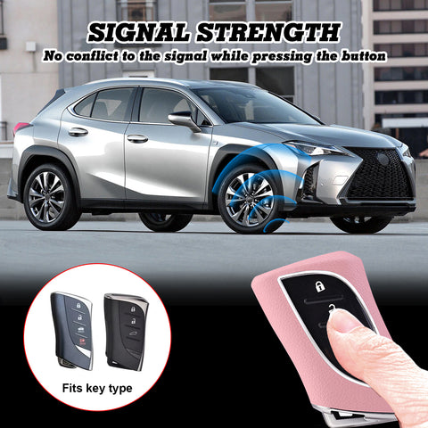 Pink TPU w/Leather Style Full Protect Remote Key Fob Cover w/Keychain For Lexus ES 350 18+