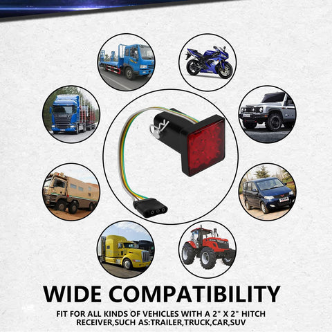 15-LED Red Lens Tow Hitch Receiver Brake Tail Light w/ Adapter For Truck 2"