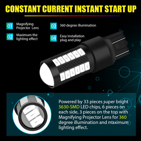 2Pcs 33-SMD Pure Red 7440 7444 LED Backup Reverse Tail Barke Light Bulbs