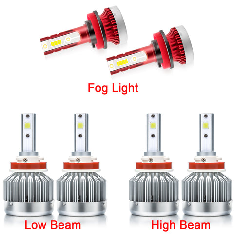 6pcs LED Headlight High Low Beam + Fog Light Bulb Upgrade Package Kit 6000K Xenon White for Toyota Tacoma 2016-2019