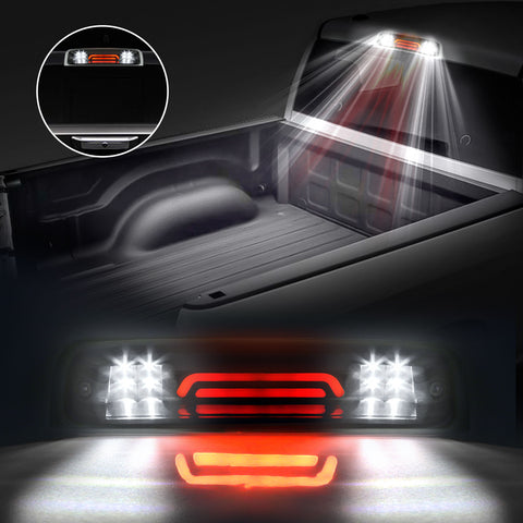LED High Mount 3rd Third Brake Light Replacement For 2009-2018 Dodge Ram 1500 2500 3500 Red White Rear Cab Roof Center Mount Tail Stop Cargo Lights Lamps, Smoke Lens Black Housing
