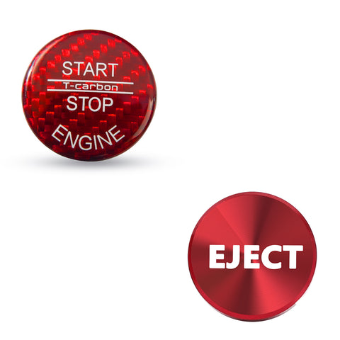 0.9" Red Carbon Engine Start + Cigarette Lighter Eject Button Trim For BMW 1 3 5