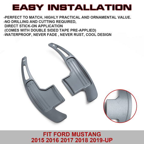 Gray Aluminum Steering Wheel Paddle Shifter Extensions For Ford Mustang 2015-up