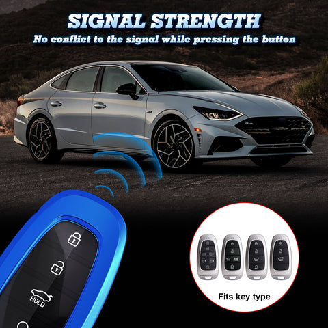 Blue TPU Full Covered w/Button Key Fob Holder Case For Hyundai Sonata 2020-2024