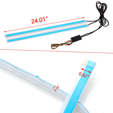 2pcs RGB Car LED Light Strip, 24" Multicolor LED Daytime Running Light Bar Sequential Turn Signal Light Tube Flexible Car Switchback Headlight Kit