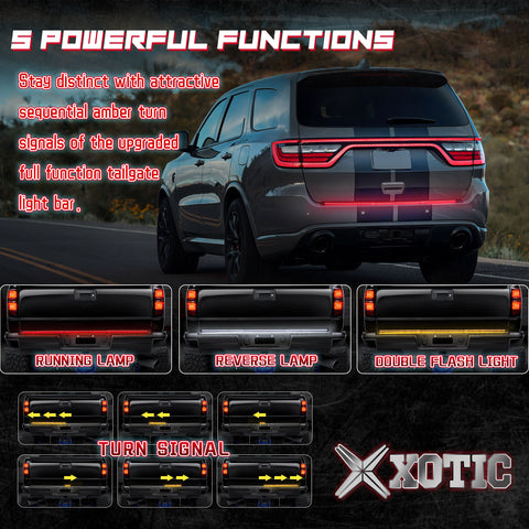 48" 5-Functions Triple Rows LED Tailgate Strip Light Bar - Sequential Turn Signal/Brake Light Strip/Running/Reverse/Double Flash Compatible With Trucks SUV Trailer Pickup etc, No Drill Install