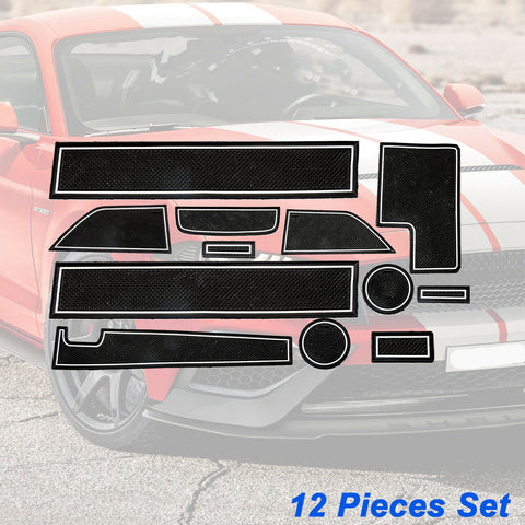 12pcs Non-slip Coaster Cup Holder Door Storage Pad for Ford Mustang 2015-2019 - Car Full Interior Night-Glow Anti-dust Mat