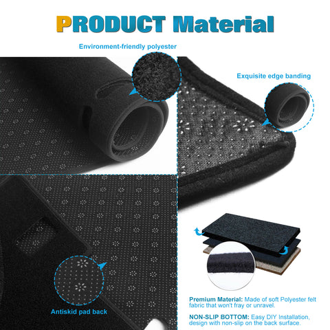 Center Console Dashboard Mat Pre-cut Non-Slip Sunshield Sun Glare Protector Dash Carpet Pad Black Cover Compatible with Chevrolet Silverado GMC Sierra 2007-2013,w/One Golve Box-Type A