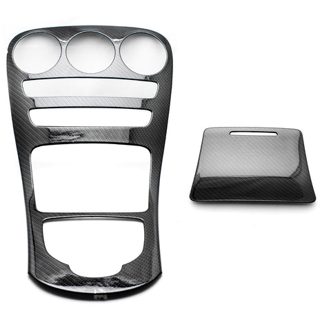 for Mercedes Benz C Class Carbon Fiber Pattern Center Console Gear Shift Panel Cover Trim, Central Control Panel Frame Decorative Sticker Fit for Mercedes Benz C Class W205 / GLC Class W253 2015-2018 (Long Wheelbase, Without Clock / With Clock)