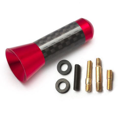 Carbon Fiber Red Aluminum Antenna Roof Hood Mount Mast 1.4'' inch Screw Type AM/FM Radio Car Antenna Aerial JDM Replacement Universal Fit