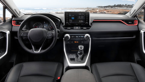 Set Sporty Red Dashboard Side Air Vent Gear Shift Lever Water Cup Holder Steering Wheel Panel Accessories Cover Trim Combo Kit, Compatible with Toyota Rav4 2019-2024