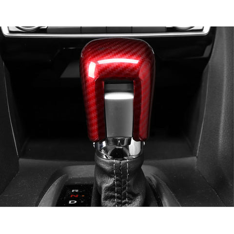 For Honda Civic 2016+ Red Carbon Fiber Pattern Inner Gear Shift Knob Cover Trim