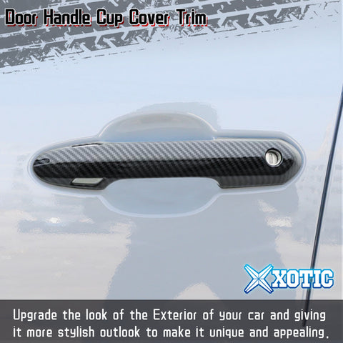 Side Door Handle Cover Trim w/ Keyless Hole Compatible with Toyota Rav4 2019-2024 Highlander 2020-up, Carbon Fiber Pattern (4pcs)