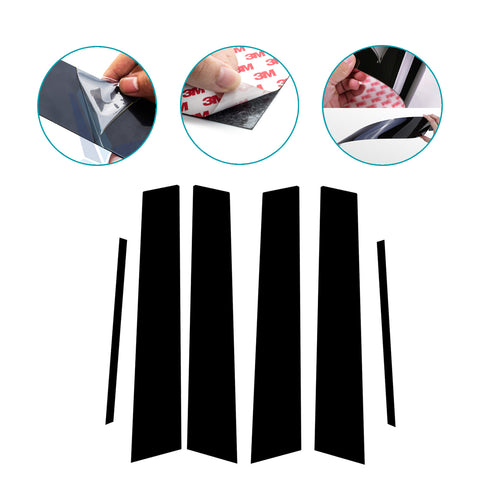 Black Window Pillar Posts Molding Pre-Cut Cover Side Door Trims 6pcs for Toyota Camry 2018-2024