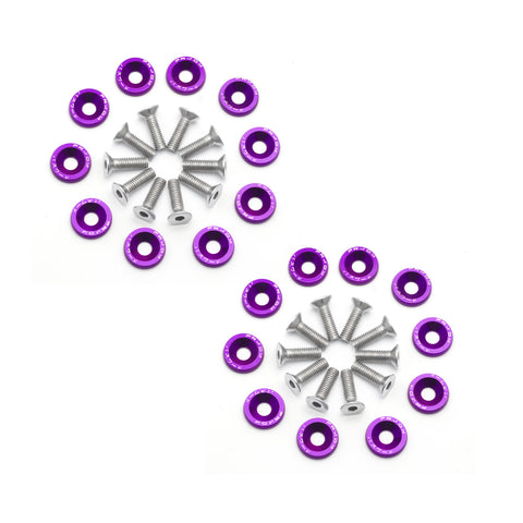 20Pcs CNC Billet Aluminum Engine Bolt Bay Screw Washer Dress Up Kit (Purple)