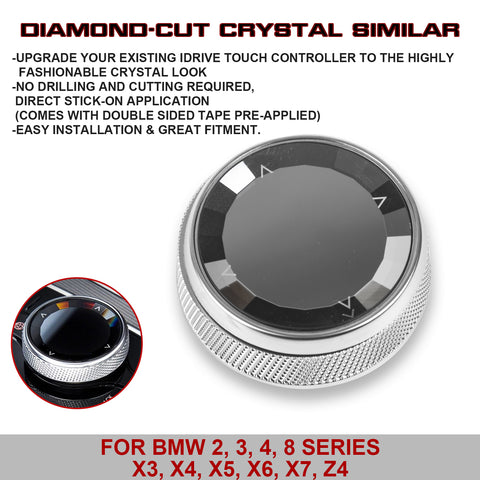 Xotic Tech Console Multimedia Knob Switch Button Cover Trim Compatible with BMW 1 2 3 4 5 7 X1 X3 X4 X5 X6 7-Button iDrive (Crystal)