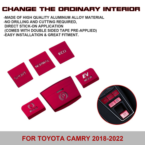 Red Aluminum Alloy Gear Shift Switch Cover Trim For Toyota Camry Hybrid 2018-22