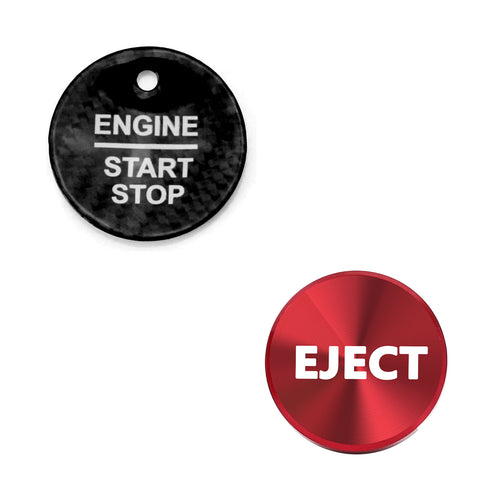 Real Carbon Fiber Engine Start + Red Cigarette Eject Button Trim For Ford Raptor