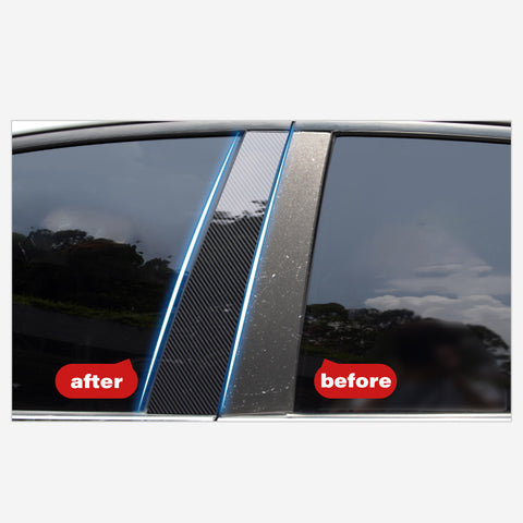 Door Window Pillar Post Genuine KK Vinyl Decal, Overlay Pre-Cut Cover Sticker, Compatible with BMW 5-Series F10 2010-2017 (4 Doors Only) -Carbon Fiber Pattern