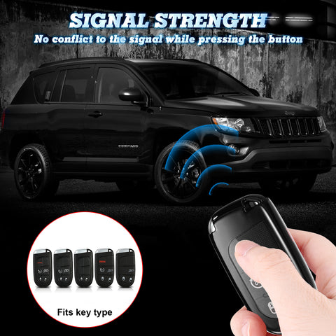 Glossy Black TPU Smart Key Remote Keyless FOB Shell Case W/ Keychain For Jeep Dodge Chrysler