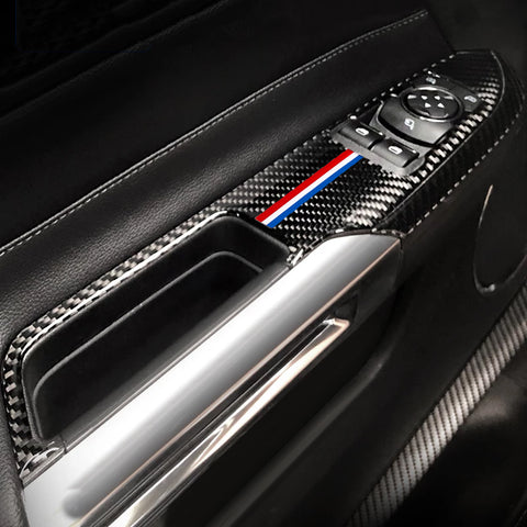 4X 3-Color Bar Carbon Fiber Window Switch Cover Trim For Ford Mustang 2015-2022