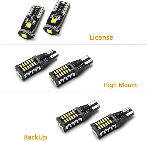 6pcs LED High Mount 3rd Brake Light + Backup Reverse Light + License Plate Light Package Kit White for Ford F-150 2009-2014