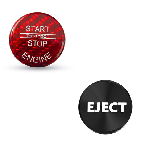 0.9" Red Carbon Engine Start + Black Cigarette Lighter Eject Button Trim For BMW