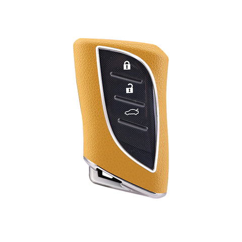 Yellow TPU w/Leather Style Full Protect Remote Key Fob Cover For Lexus ES 350 18+