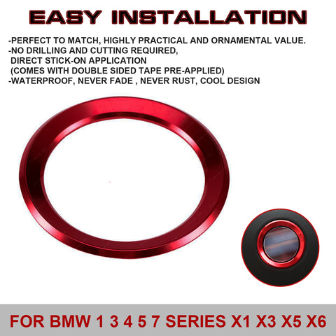 Red Aluminum Steering Wheel Logo Emblem Ring Cover For BMW 1 3 4 5 7 Series