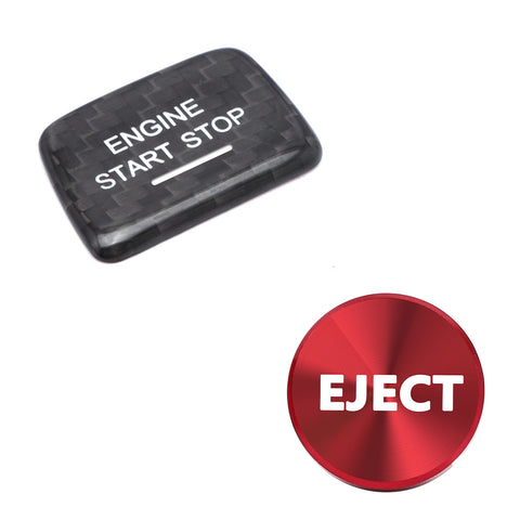 Real Carbon Fiber Engine Start + Red Cigarette Eject Button Trim For Chevy C7