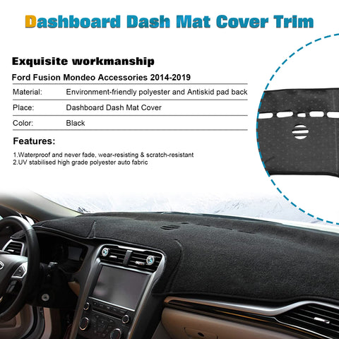 Center Console Dashboard Mat Pre-Cut Non-Slip Sunshield Sun Glare Protector Dash Carpet Pad Black Cover Compatible with Ford Fusion 2014-2019