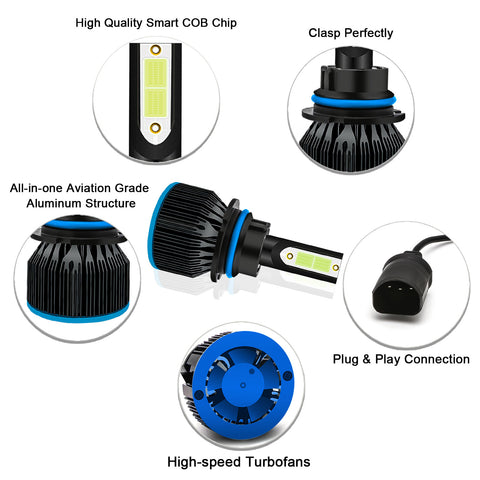 8000K Ice Blue LED Headlight Bulb All-in-One Conversion High Low Beam Kit, 6000LM Super Bright Fog Light Replacement